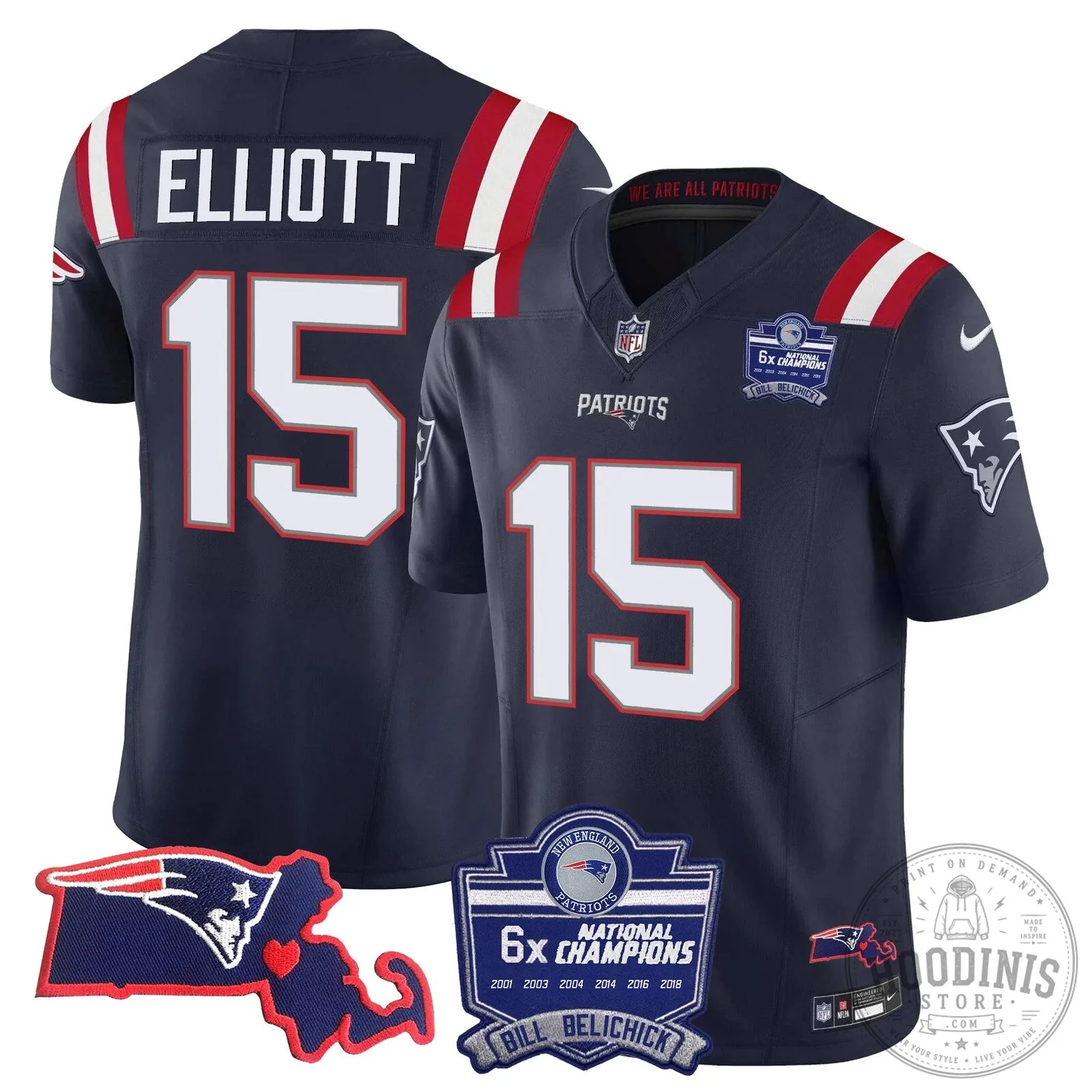 New England Patriots Six-Time Champions Jersey featuring Bill Belichick 56 New England Patriots Six-Time Champions Jersey featuring Bill Belichick