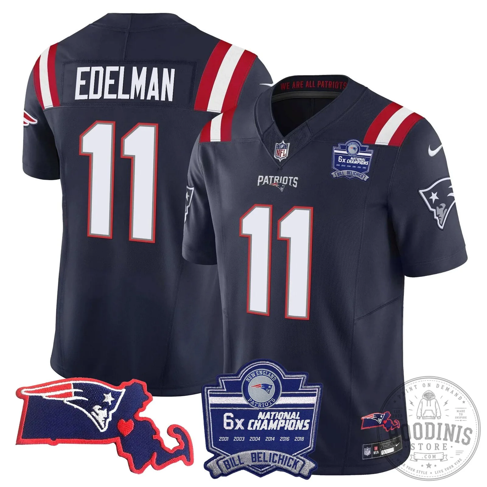 New England Patriots Six-Time Champions Jersey featuring Bill Belichick 59 New England Patriots Six-Time Champions Jersey featuring Bill Belichick