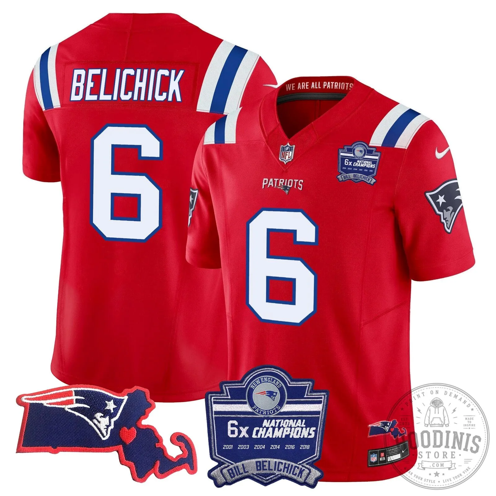 New England Patriots Six-Time Champions Jersey featuring Bill Belichick 60 New England Patriots Six-Time Champions Jersey featuring Bill Belichick
