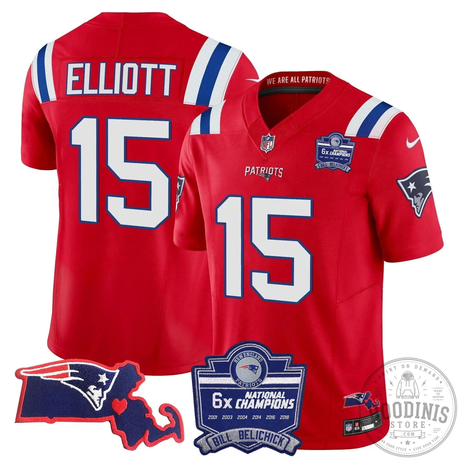 New England Patriots Six-Time Champions Jersey featuring Bill Belichick 63 New England Patriots Six-Time Champions Jersey featuring Bill Belichick