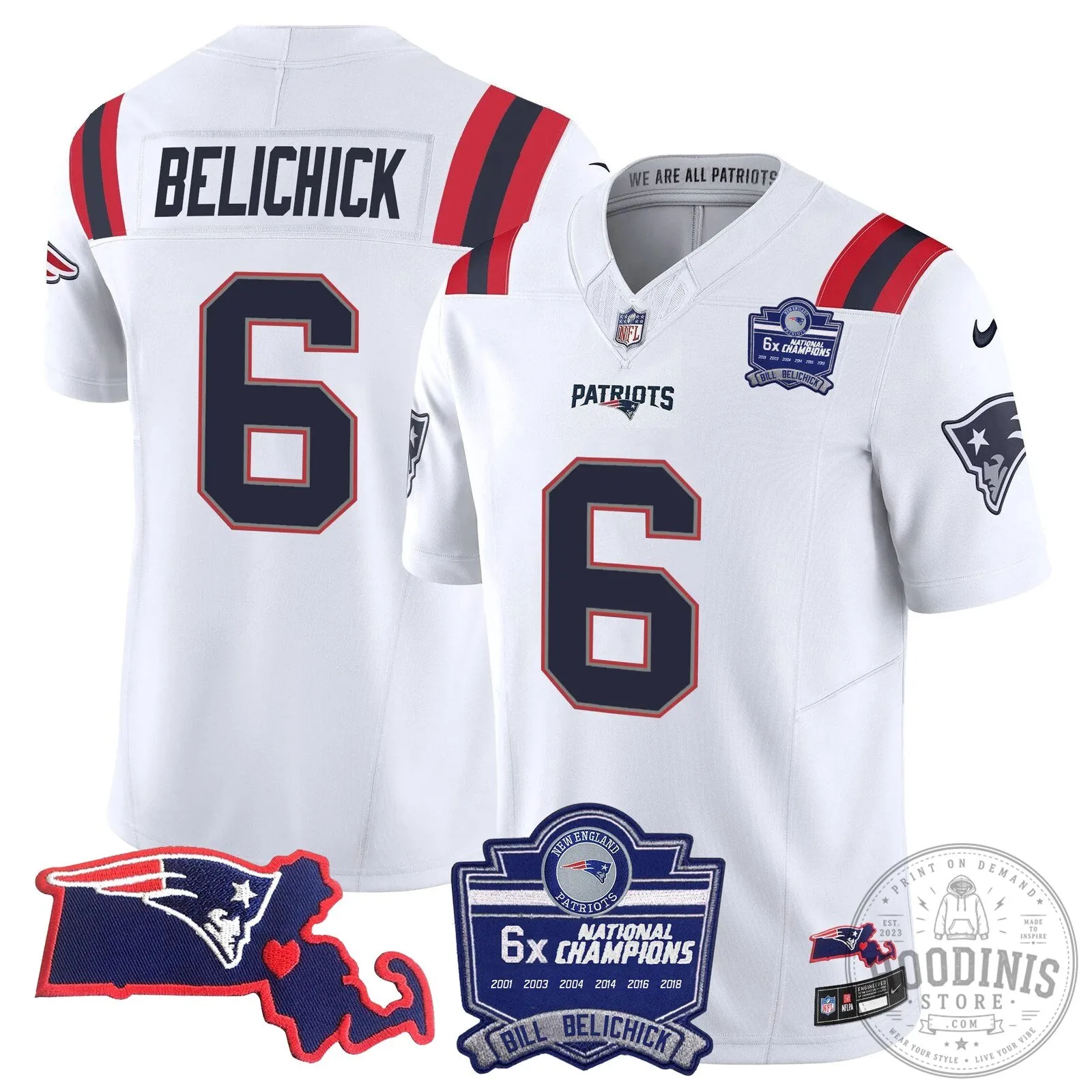 New England Patriots Six-Time Champions Jersey featuring Bill Belichick 67 New England Patriots Six-Time Champions Jersey featuring Bill Belichick