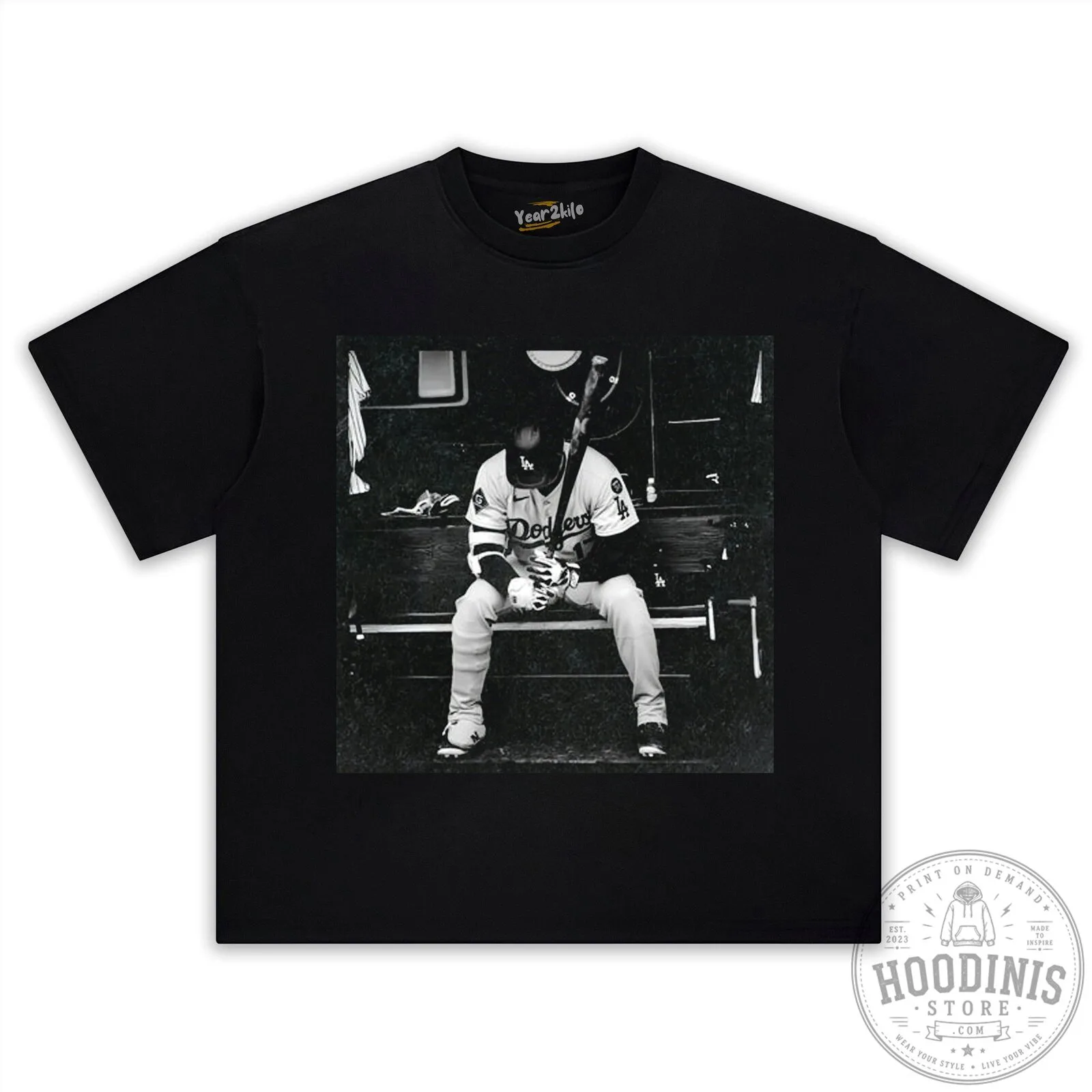 Black T-Shirt Featuring Shohei Ohtani, Los Angeles Dodgers Baseball Star 2 Black T-Shirt Featuring Shohei Ohtani, Los Angeles Dodgers Baseball Star