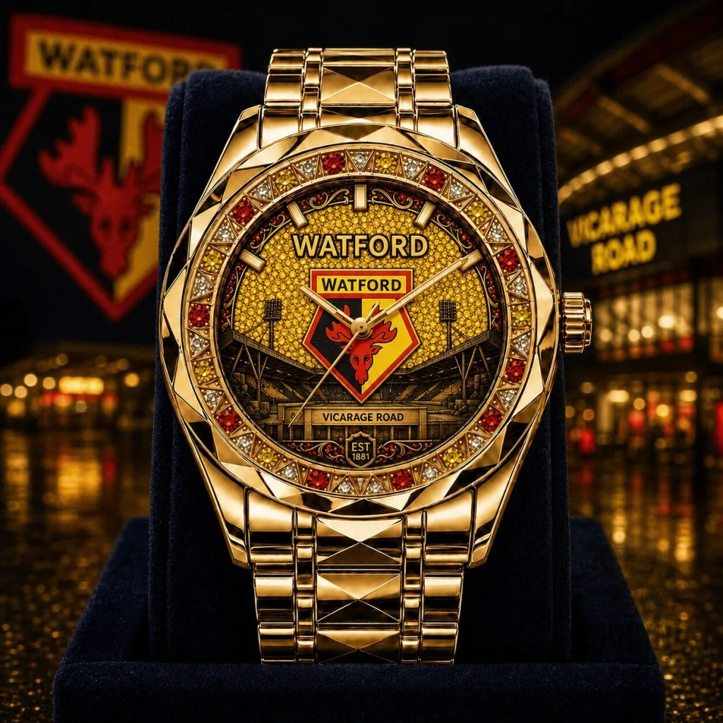 Watford Football Club Gold Tone Stainless Steel Wristwatch Watford Football Club Gold Tone Stainless Steel Wristwatch