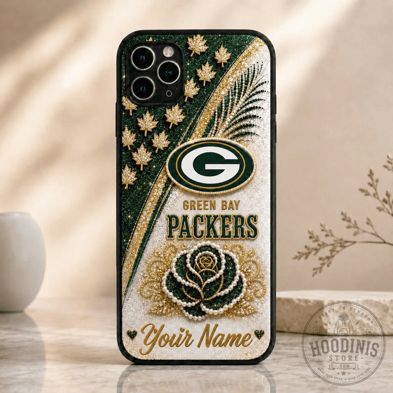Green Bay Packers Personalized Glitter Phone Case for iPhone 13 Pro Max