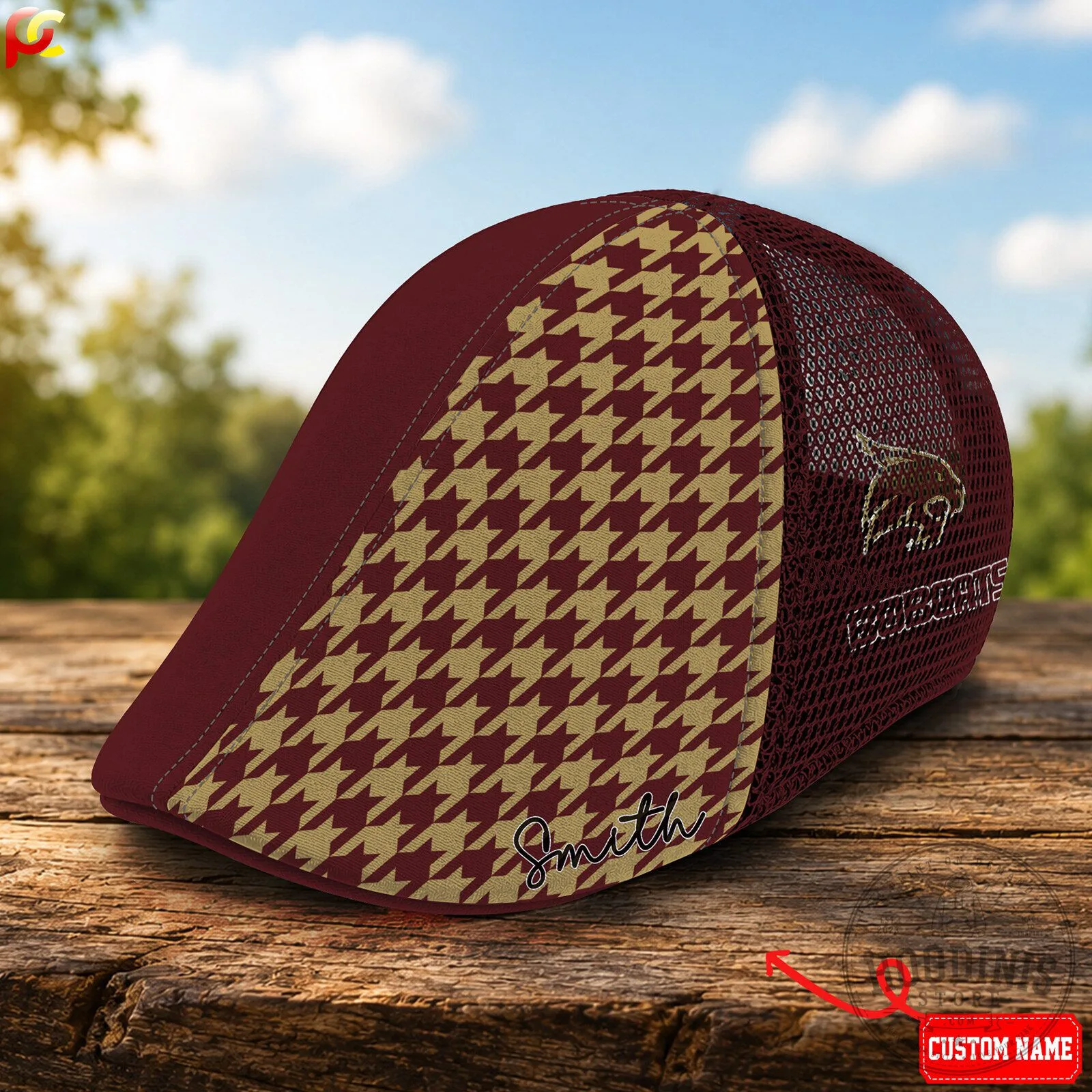 Texas State Bobcats Houndstooth Custom Name Golf Cap Hat