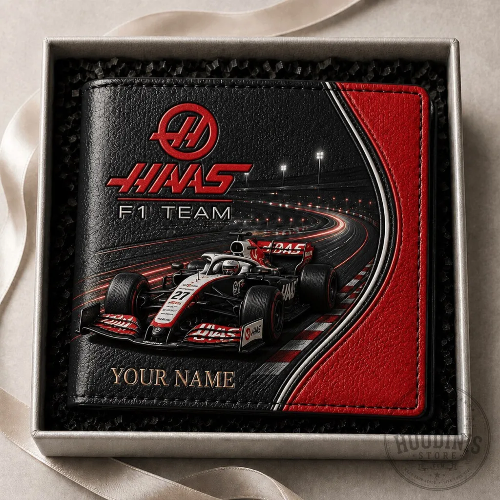 Haas Formula 1 Team Racing Car Personalized Black Leather Wallet