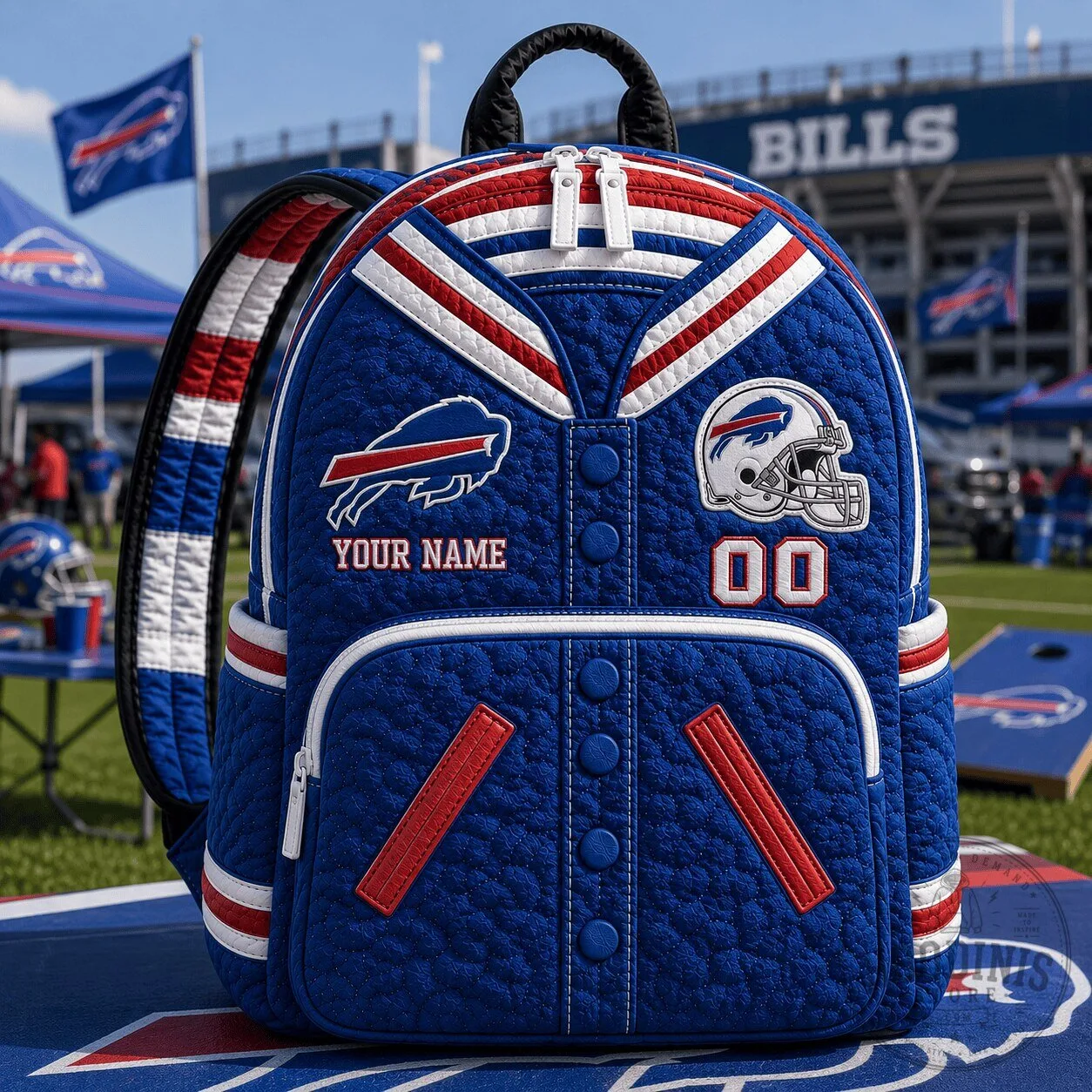Buffalo Bills Personalized Varsity Style Quilted Backpack for Football Fans