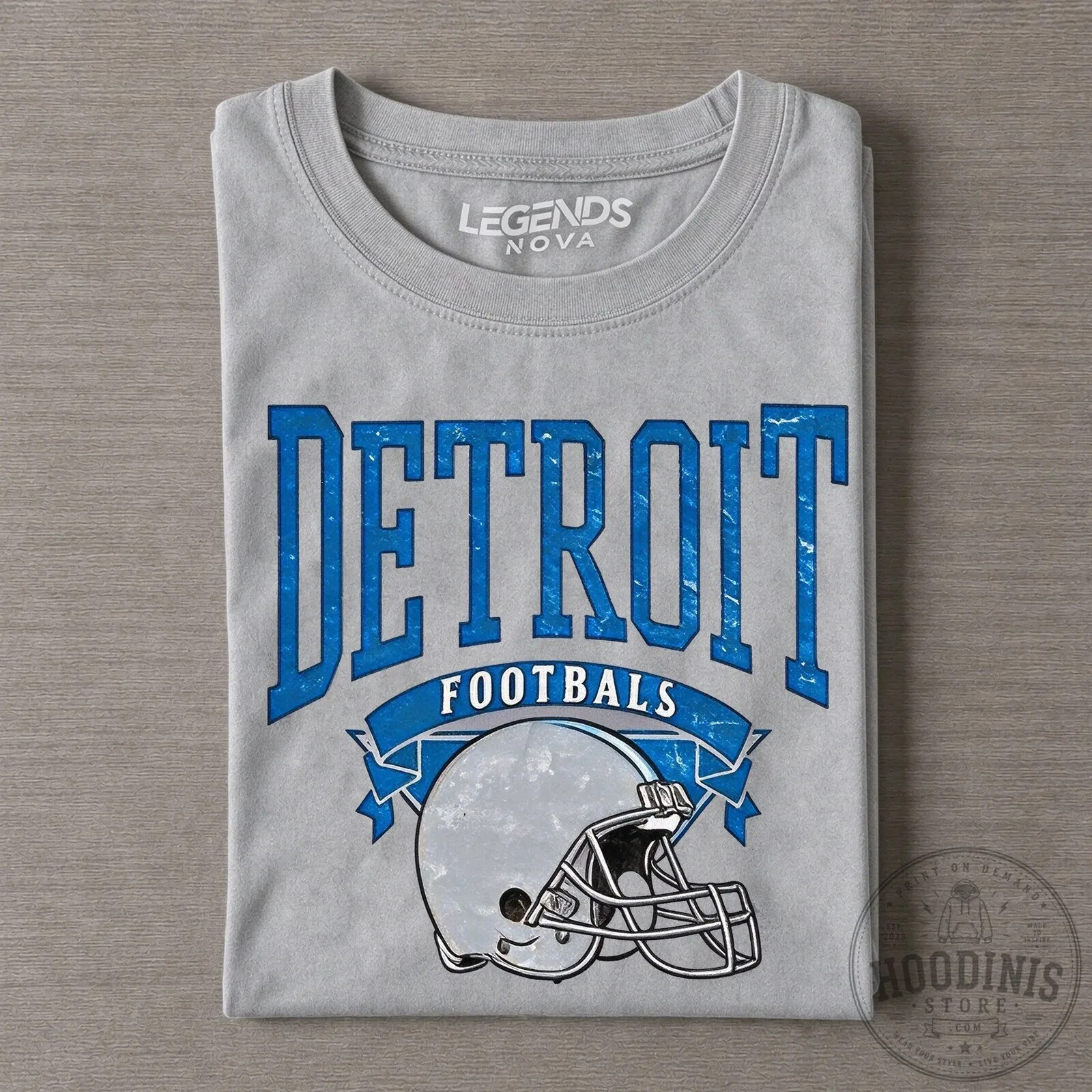 Detroit Football Helmet Vintage Style Gray Graphic T-Shirt