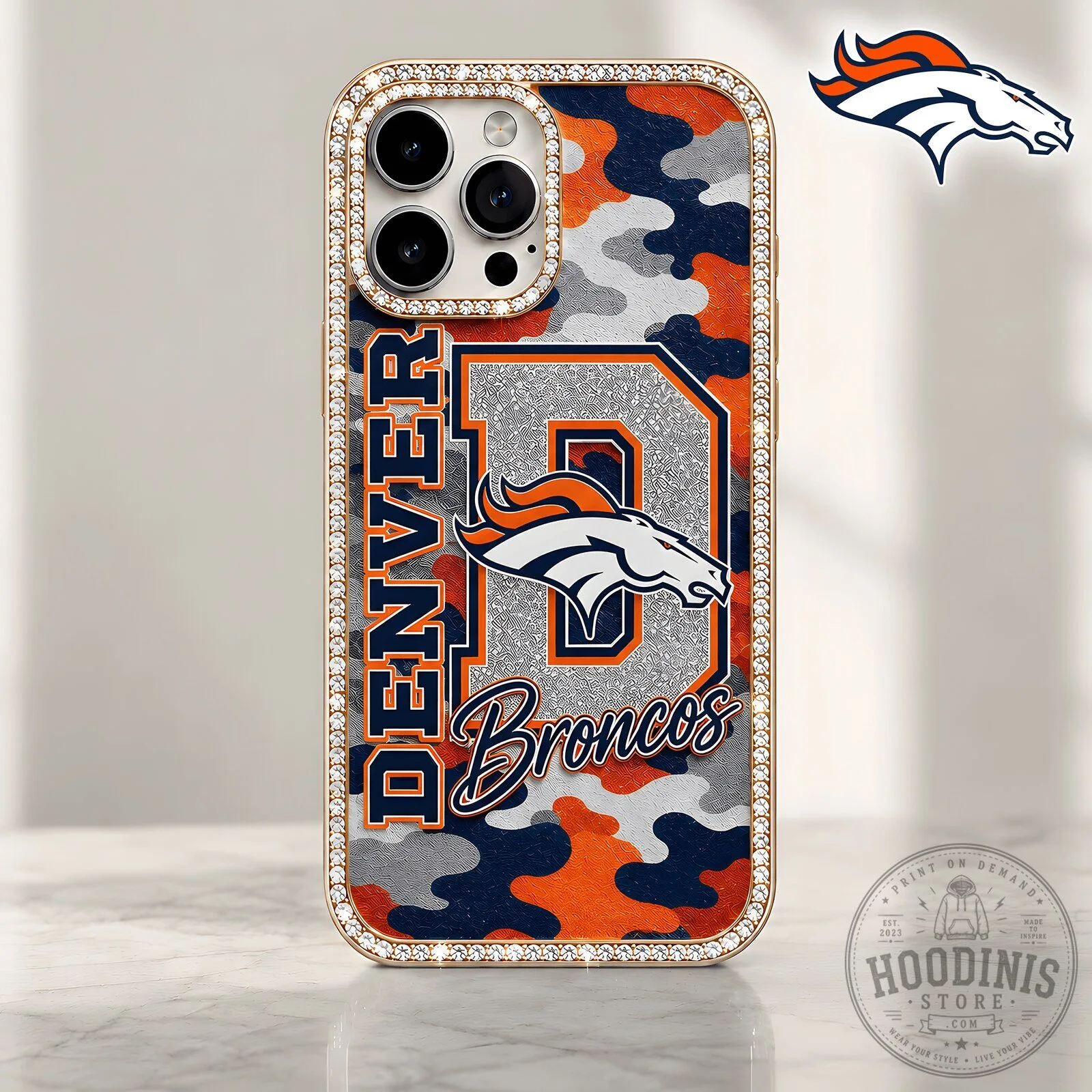 Denver Broncos NFL Football Team Camouflage Bling Phone Case