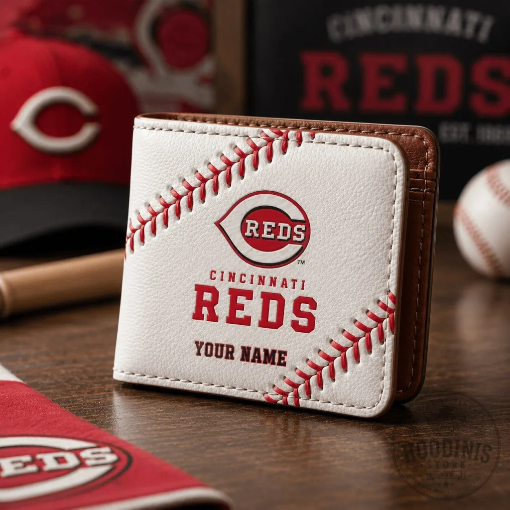 Cincinnati Reds Baseball Stitches White Leather Wallet Custom Name Gifts Cincinnati Reds Baseball Stitches White Leather Wallet Custom Name Gifts