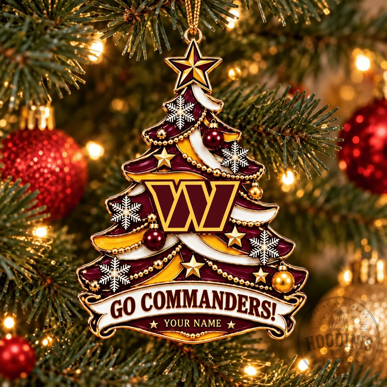 Washington Commanders Christmas Tree Ornament Custom Name