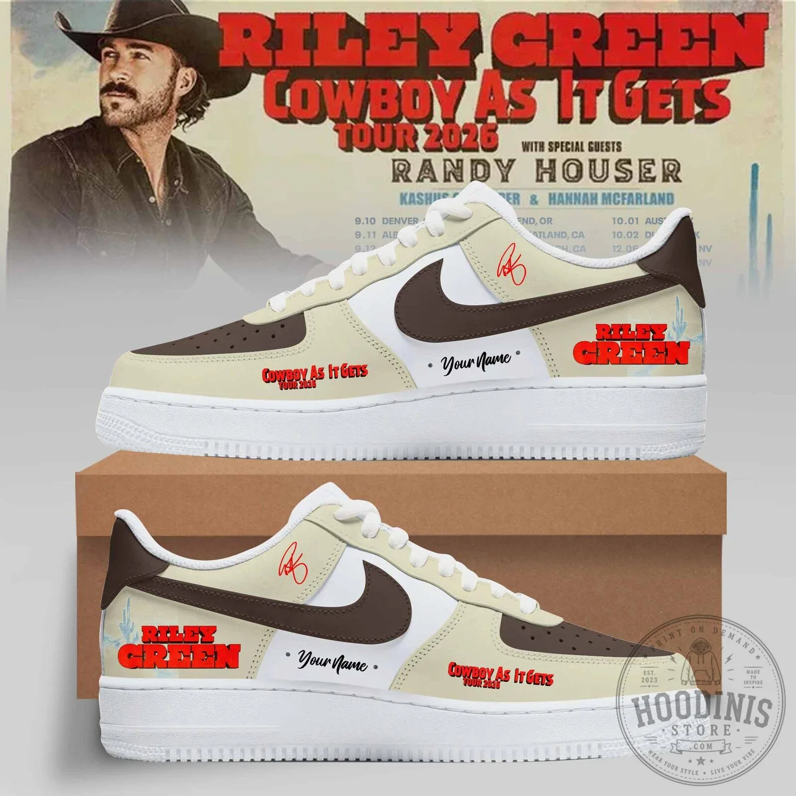 Riley Green Cowboy As It Gets Tour 2026 Custom Sneakers