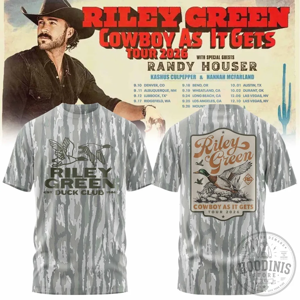 Riley Green Cowboy As It Gets Tour 2026 Duck Club Camouflage T-Shirt Riley Green Cowboy As It Gets Tour 2026 Duck Club Camouflage T-Shirt