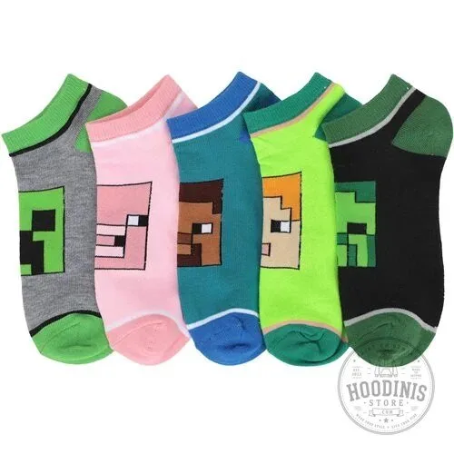 Minecraft Characters Ankle Socks 5-Pack for Kids, Boys and Girls