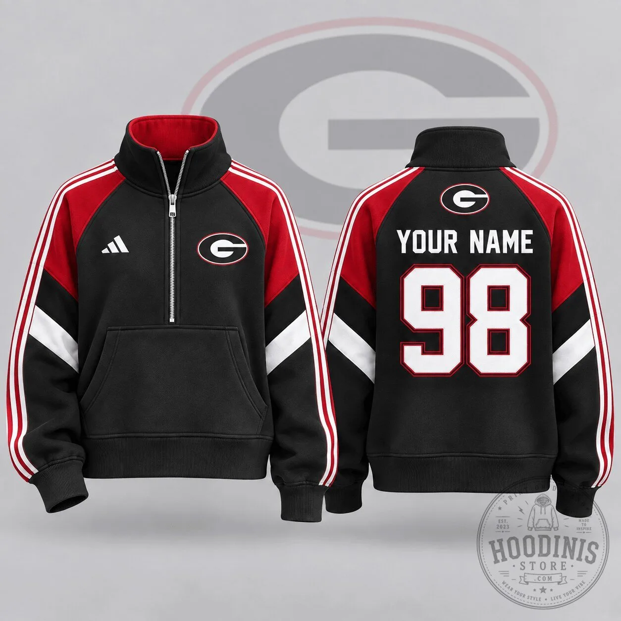 Georgia Bulldogs Personalized Quarter Zip Pullover Sweatshirt