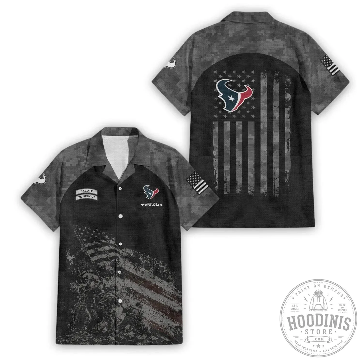 Houston Texans Salute To Service American Flag Camouflage Hawaiian Shirt