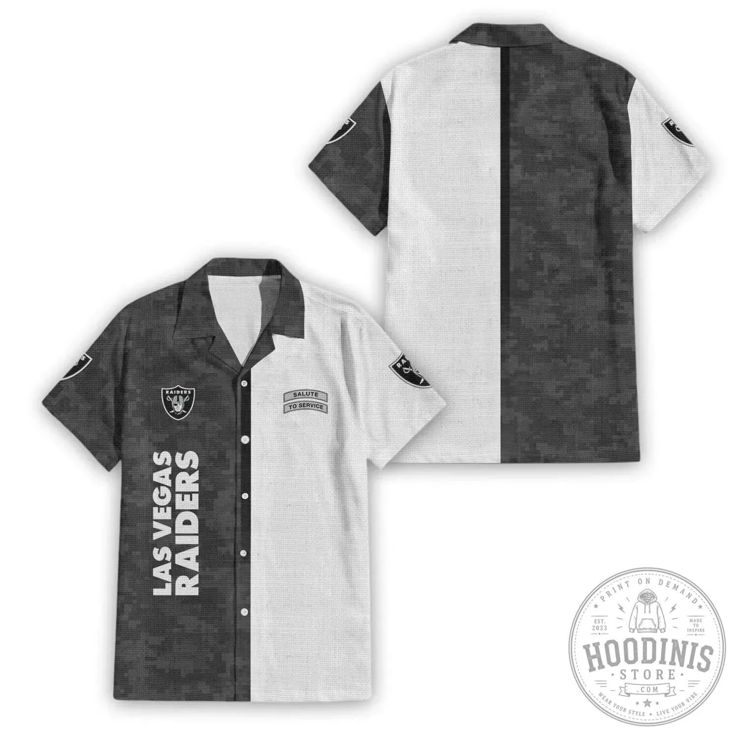 Las Vegas Raiders Salute To Service Black White Hawaiian Shirt