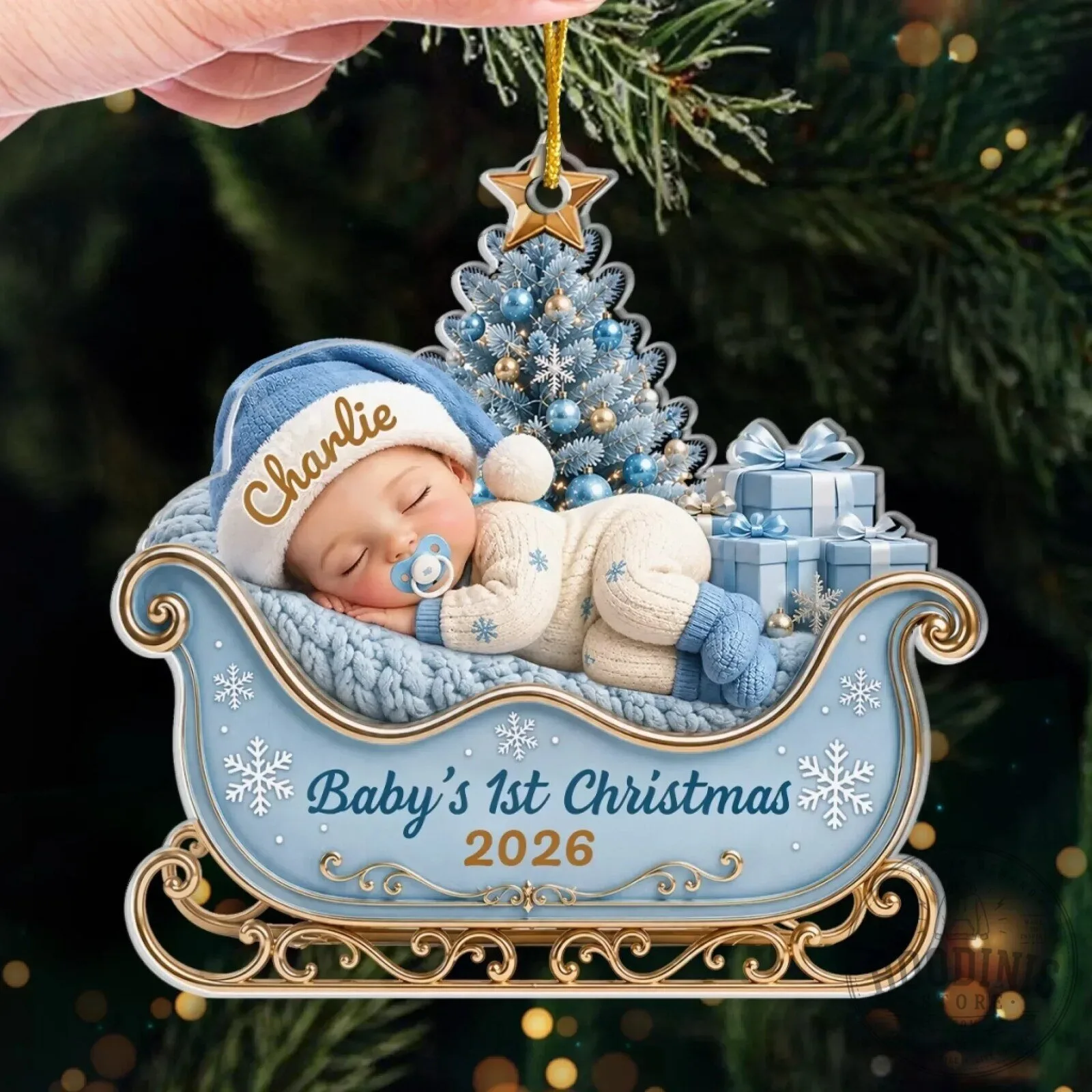 Personalized Baby's First Christmas Sleigh Ornament 12 Personalized Baby