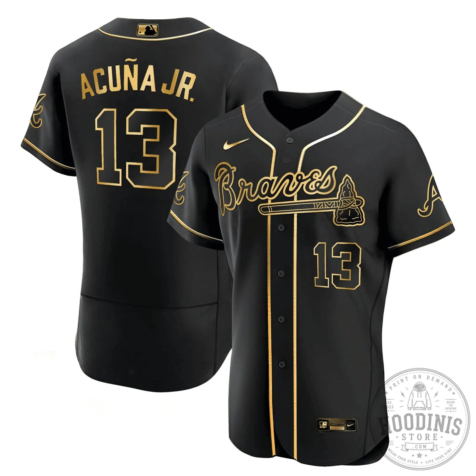 Ronald Acuña Jr. Atlanta Braves Black Gold Baseball Jersey