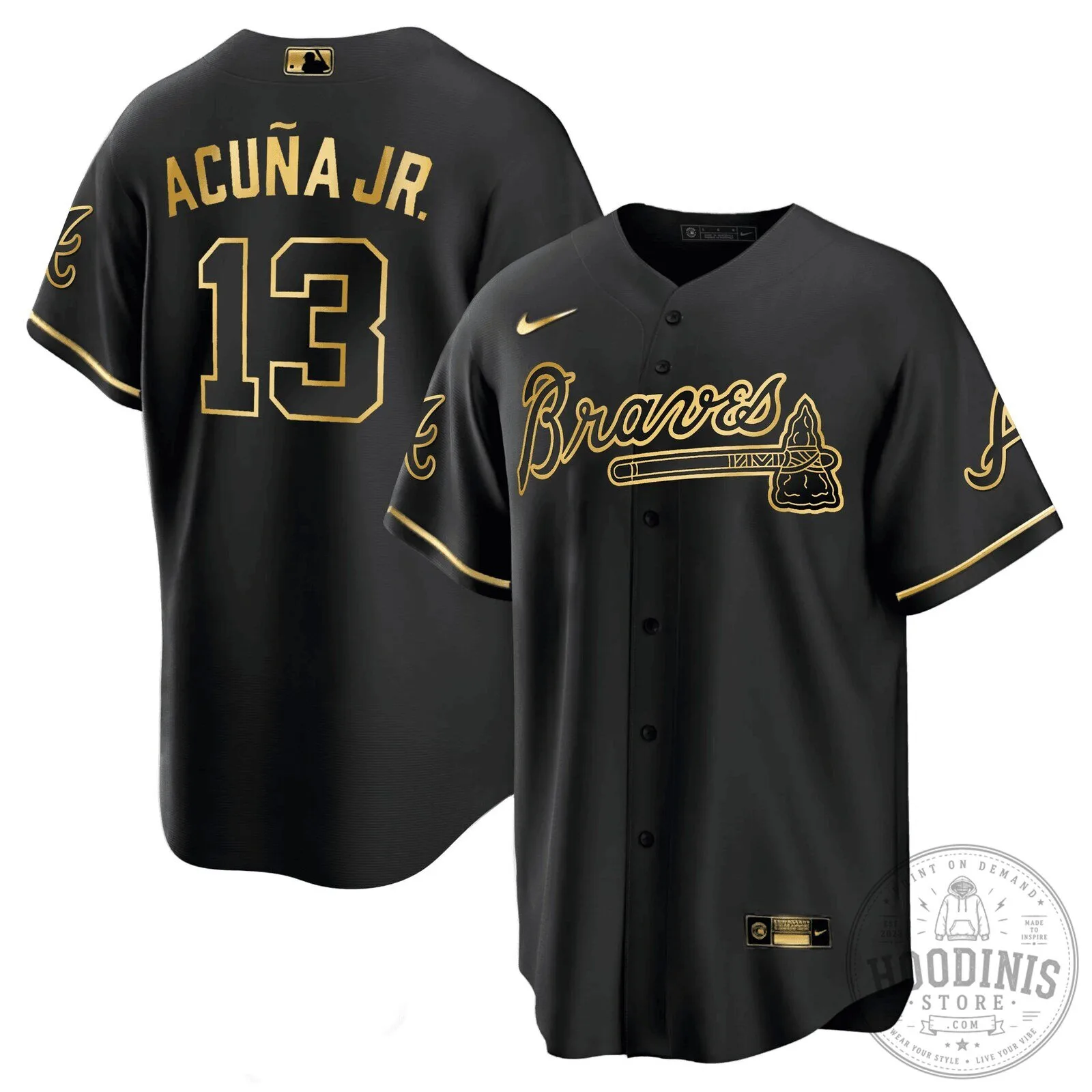 Ronald Acuña Jr. Atlanta Braves Black Gold Baseball Jersey 9 Ronald Acuña Jr. Atlanta Braves Black Gold Baseball Jersey