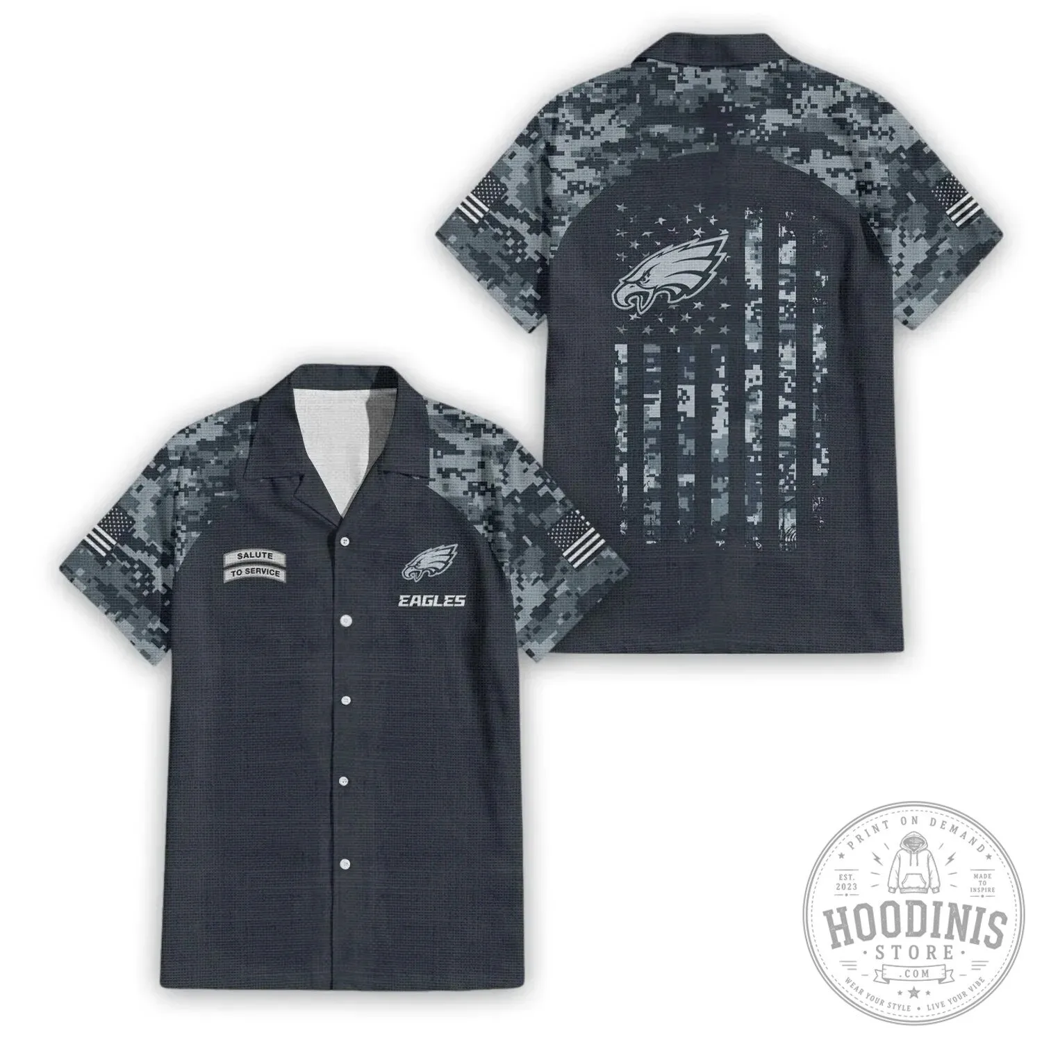 Philadelphia Eagles Salute To Service Digital Camo Hawaiian Shirt