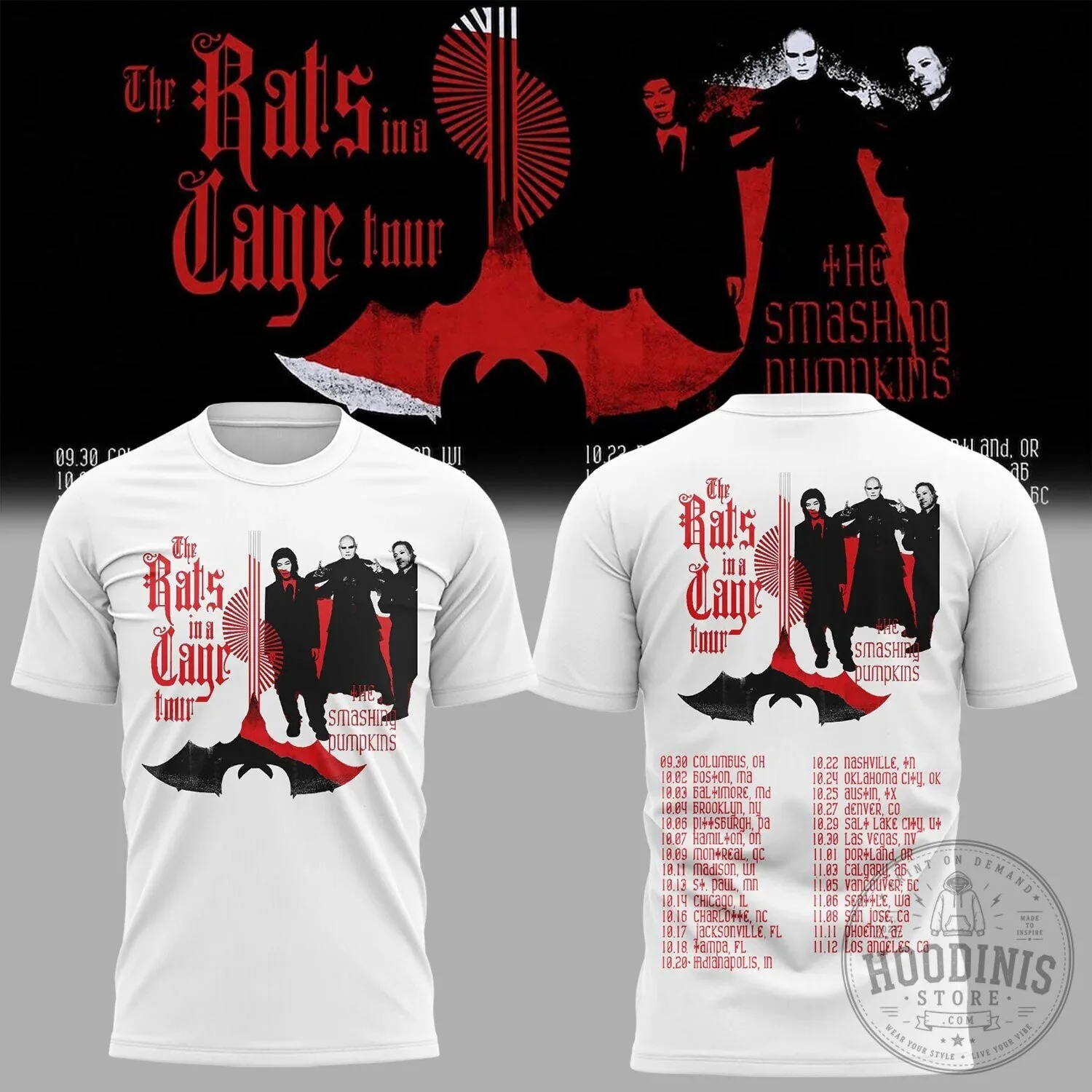 2026 Concert Dates T-Shirt for The Smashing Pumpkins The Rats in a Cage Tour