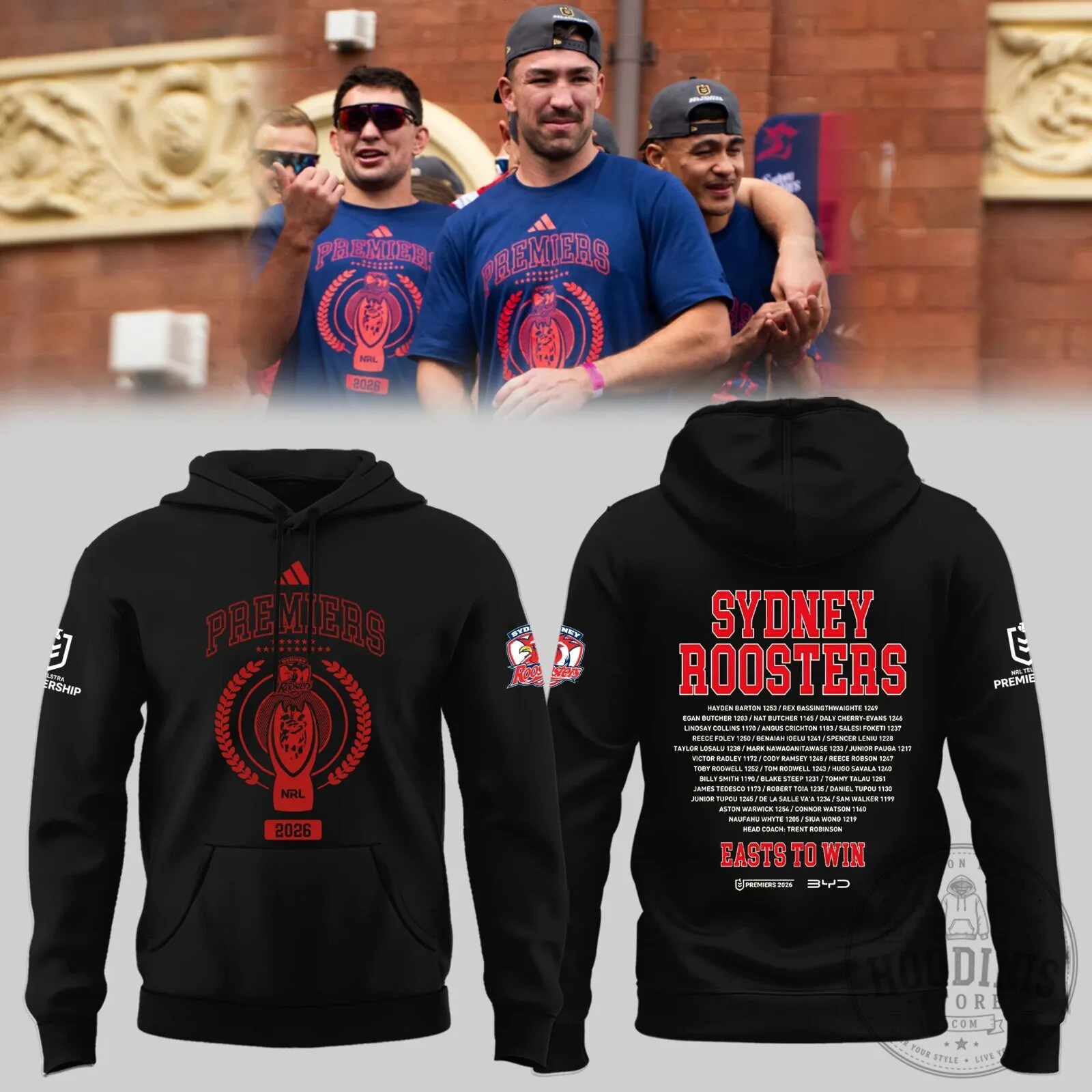 2026 Black Hoodie of Sydney Roosters, National Rugby League Premiers