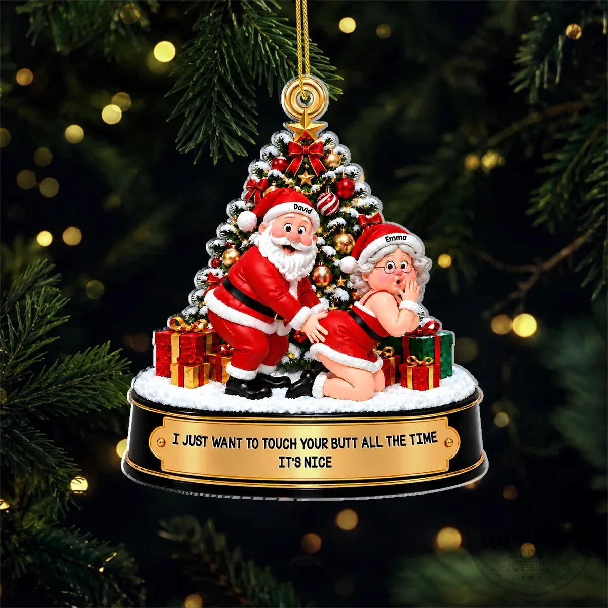 Personalized Funny Santa Mrs Claus Couple Christmas Ornament