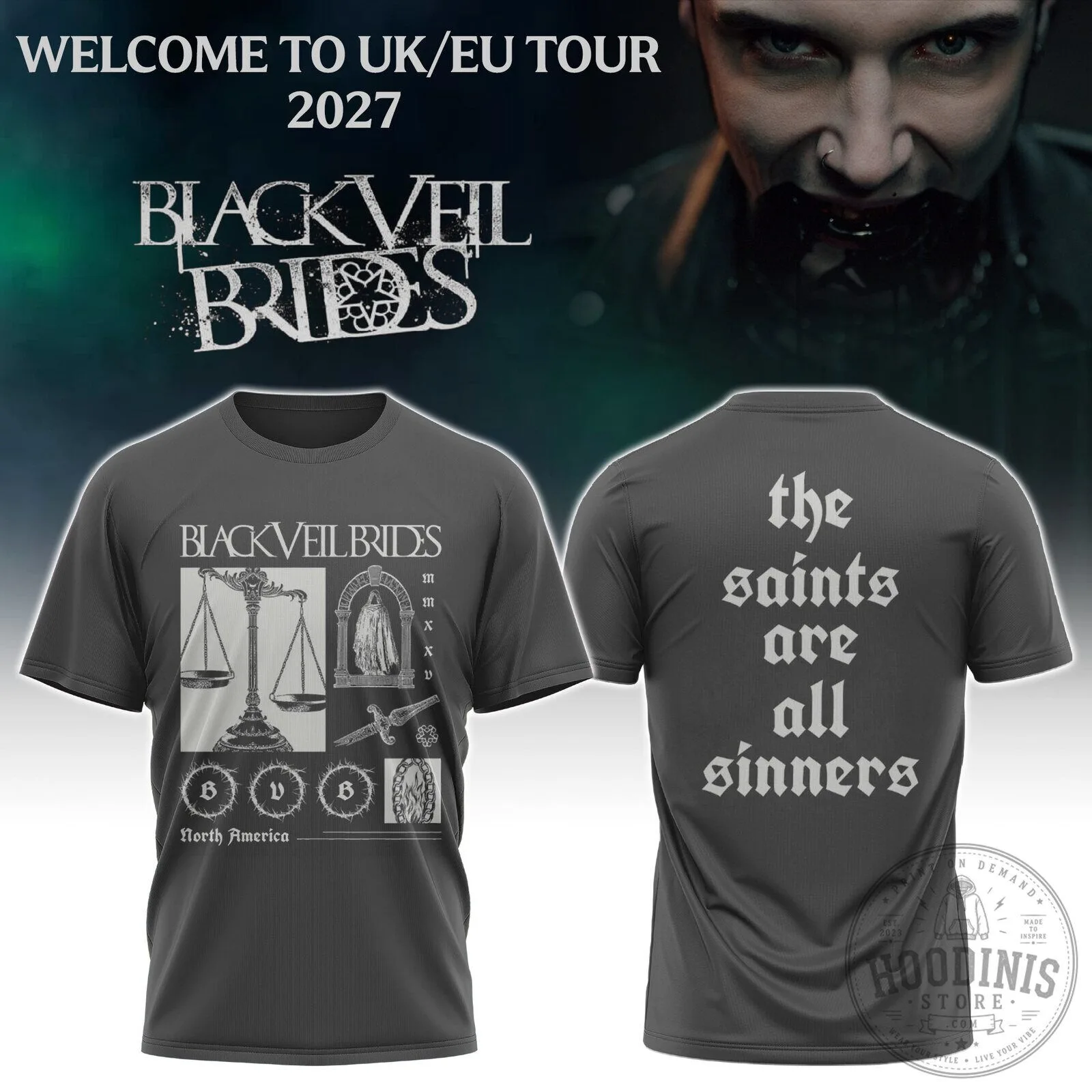 The Saints Are All Sinners Tour T-Shirt by Black Veil Brides for North America