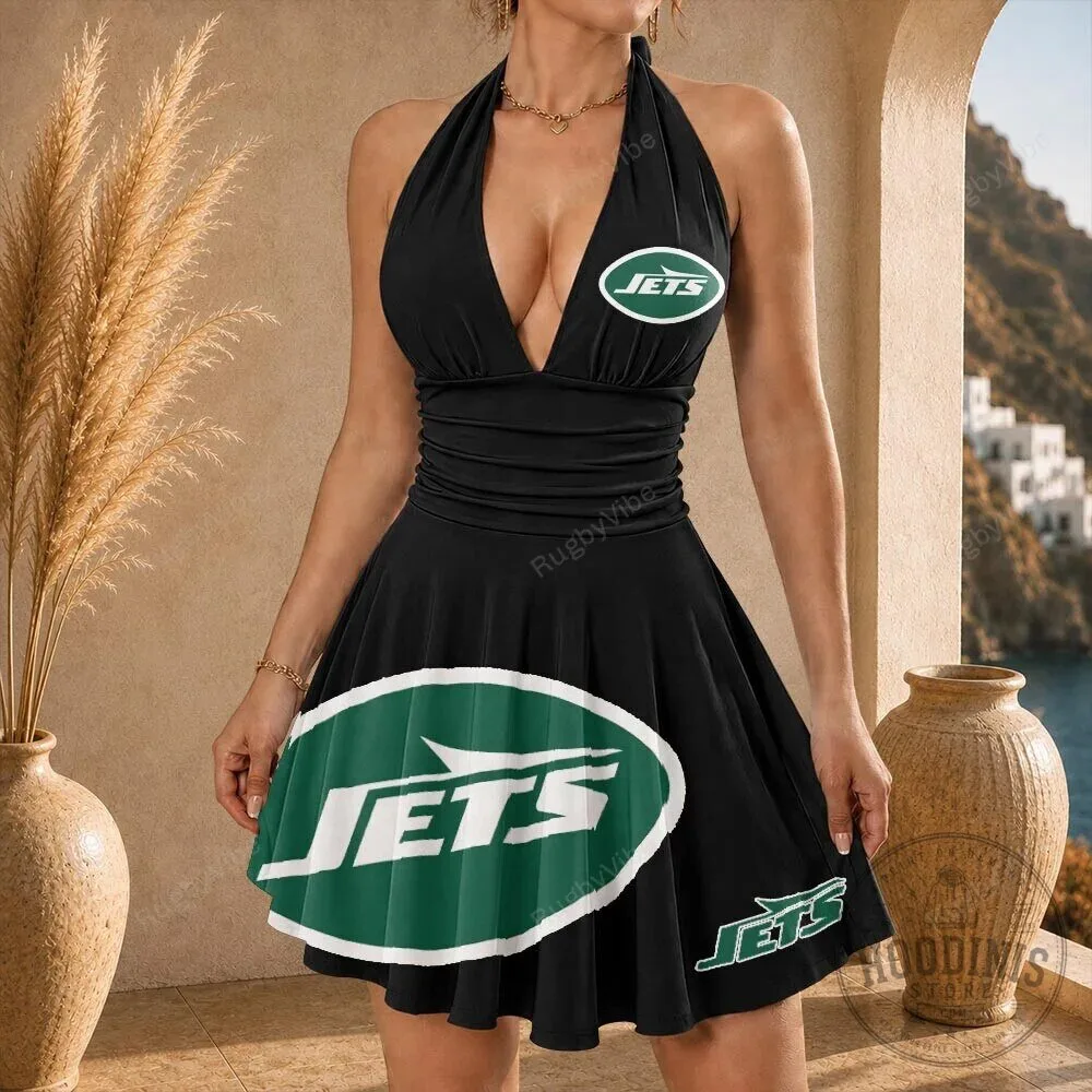 New York Jets Football Team Halter Neck Black Dress 1 New York Jets Football Team Halter Neck Black Dress