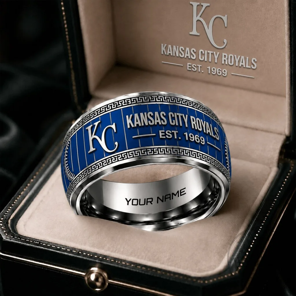 Kansas City Royals Baseball Team Logo Tungsten Steel Ring for Men and Women