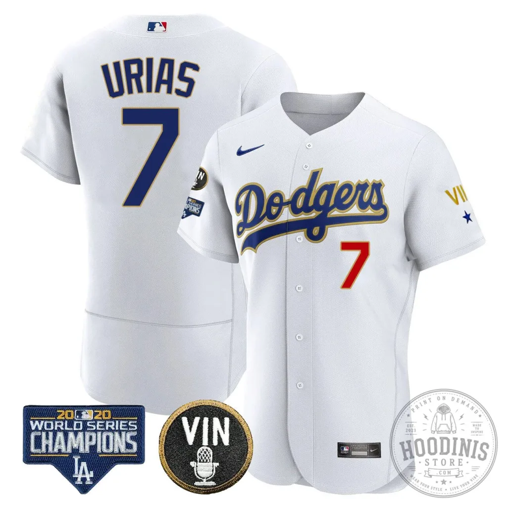 Los Angeles Dodgers Julio Urias White Gold Trim Baseball Jersey