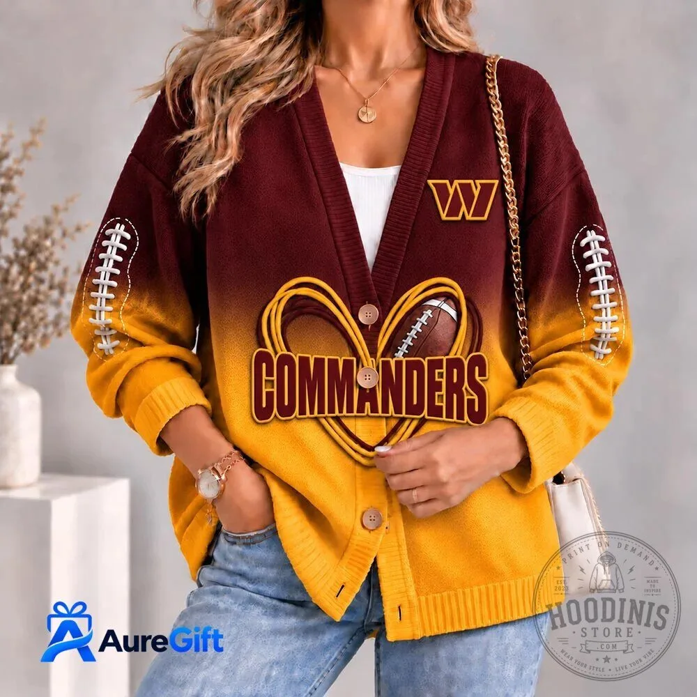 Washington Commanders Football Team Logo Gradient Cardigan Sweater 2 Washington Commanders Football Team Logo Gradient Cardigan Sweater