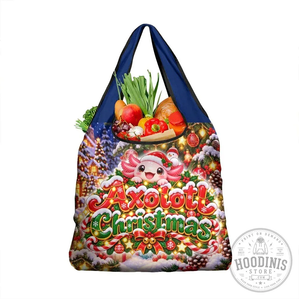 Axolotl Christmas Holiday Shopping Bag Reusable Grocery Tote
