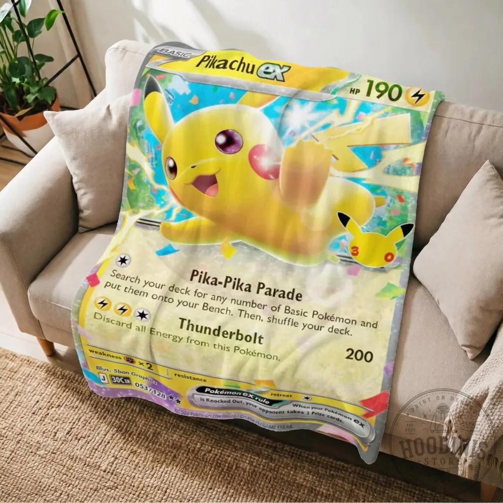 Pikachu EX Pokemon Trading Card Game Custom Fleece Blanket