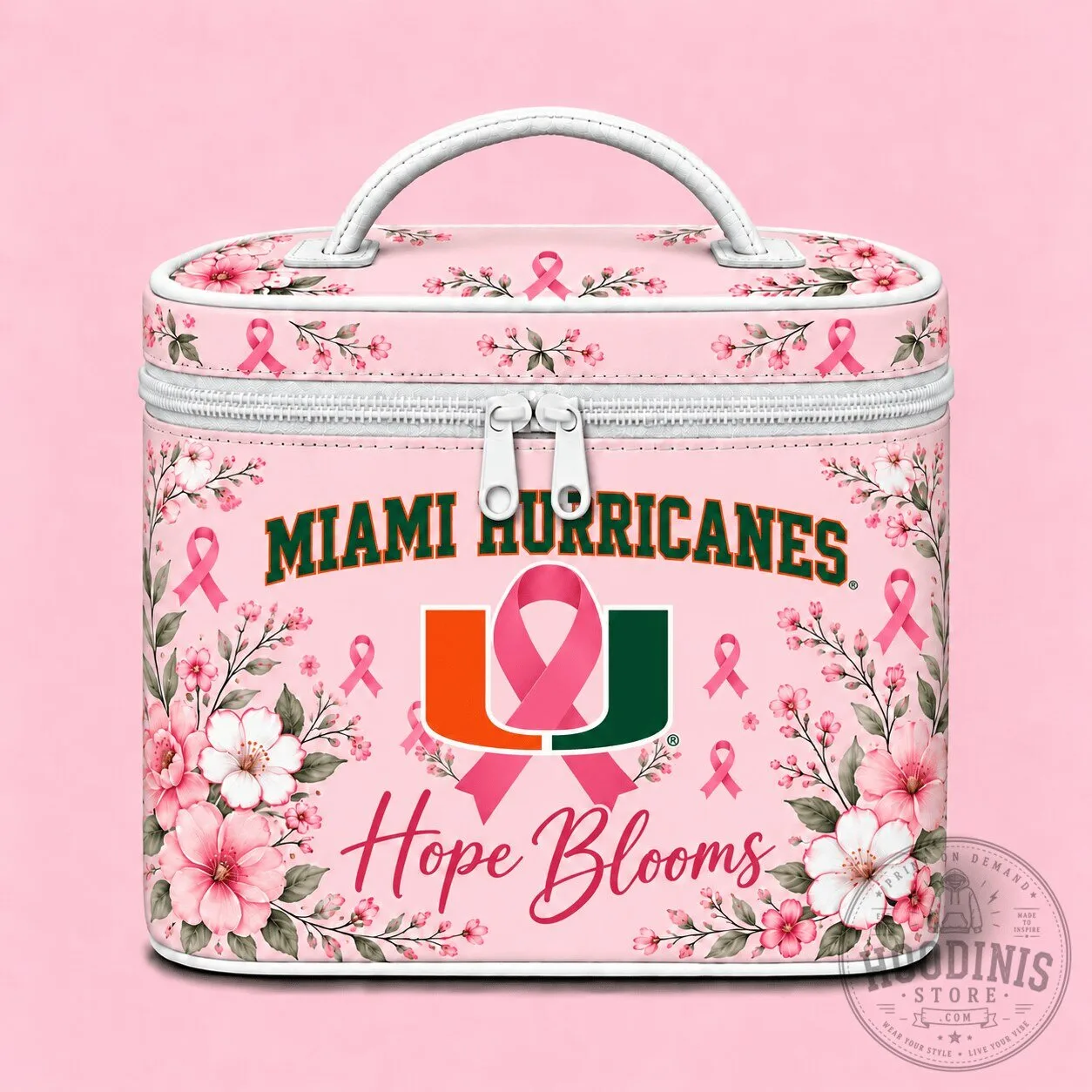 Miami Hurricanes Breast Cancer Awareness Hope Blooms Floral Cosmetic Bag 4 Miami Hurricanes Breast Cancer Awareness Hope Blooms Floral Cosmetic Bag