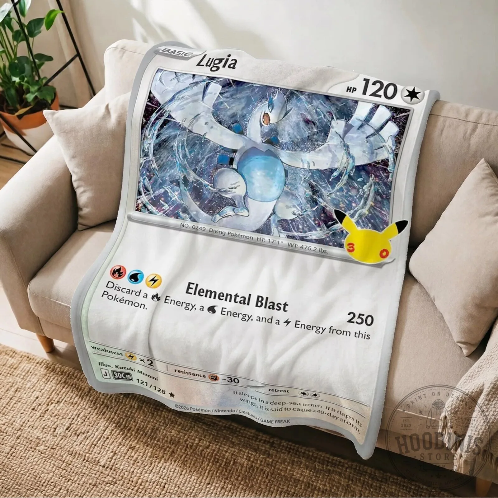Pokemon Lugia Elemental Blast Trading Card Game Design Fleece Blanket