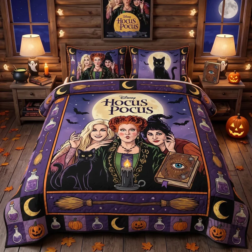 Disney Hocus Pocus Sanderson Sisters Halloween Quilt Bedding Set