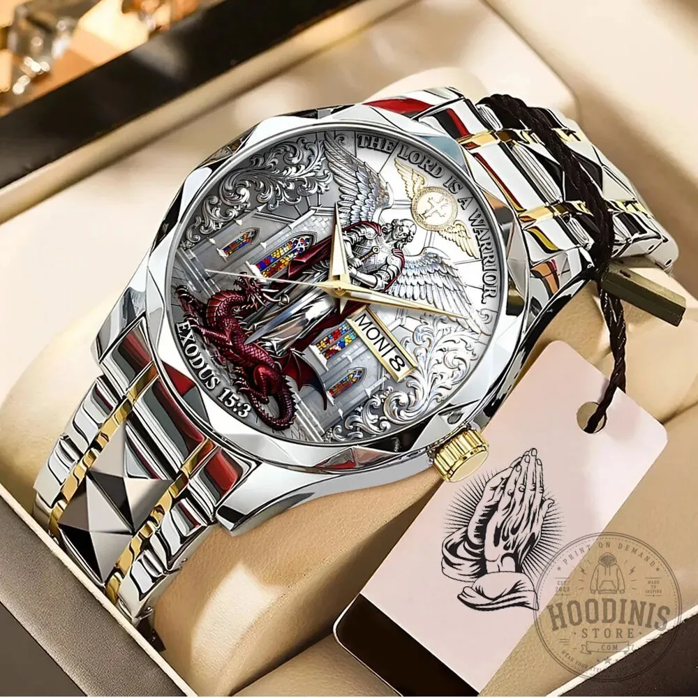 The Lord Is A Warrior Exodus 15:3 Religious Christian Silver Quartz Watch