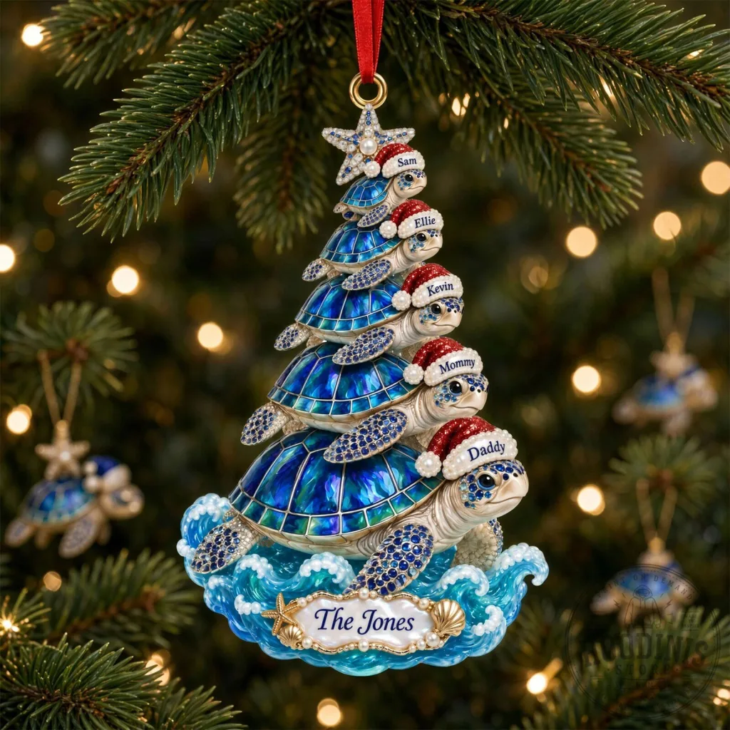 Personalized Christmas Turtle Family Stack Holiday Tree Ornament Personalized Christmas Turtle Family Stack Holiday Tree Ornament