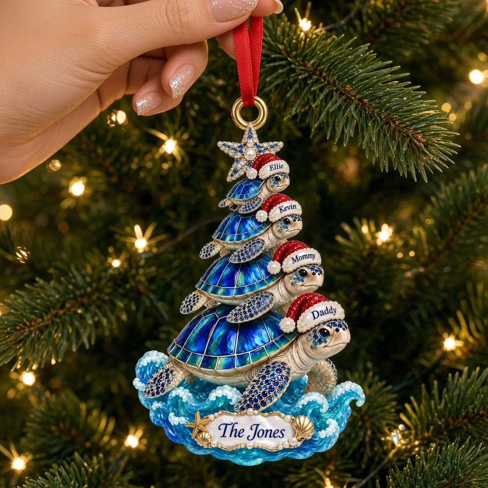 Personalized Christmas Turtle Family Stack Holiday Tree Ornament 8 Personalized Christmas Turtle Family Stack Holiday Tree Ornament