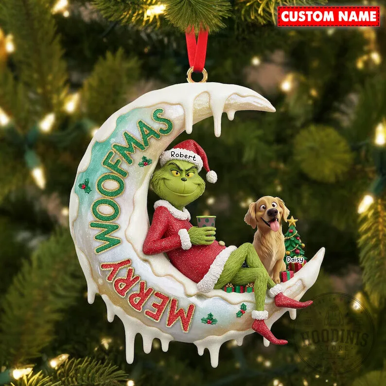 Merry Woofmas Grinch and Dog Personalized Christmas Ornament