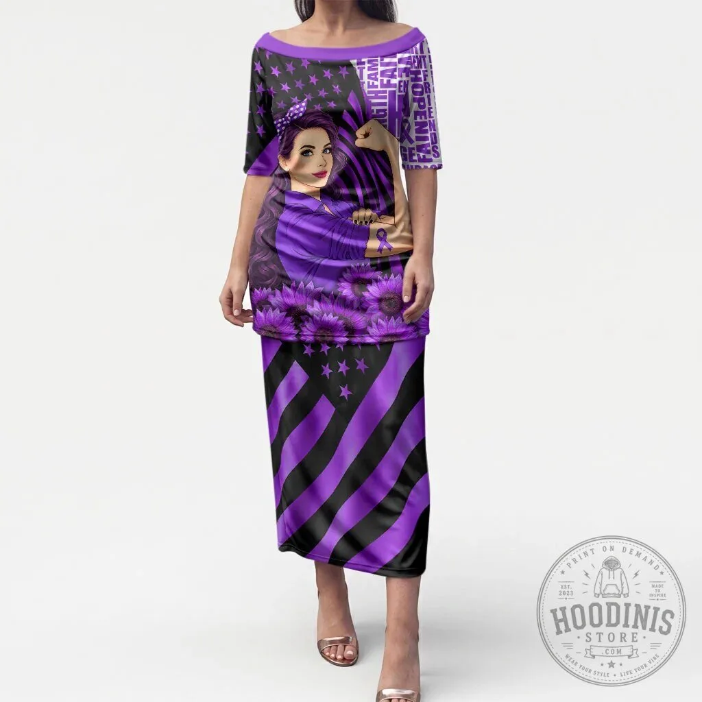 Purple Ribbon Sunflower Flag Dress for Strong Women: Domestic Violence Awareness Apparel