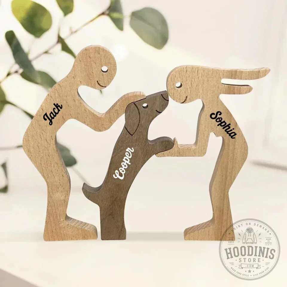 Personalized Wooden Family Sculpture with Pet Dog and Custom Names 19 Personalized Wooden Family Sculpture with Pet Dog and Custom Names