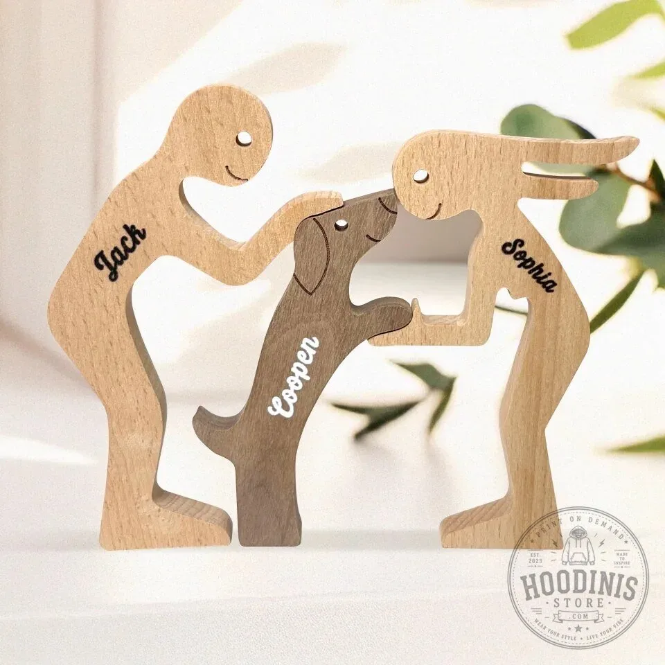 Personalized Wooden Family Sculpture with Pet Dog and Custom Names 21 Personalized Wooden Family Sculpture with Pet Dog and Custom Names