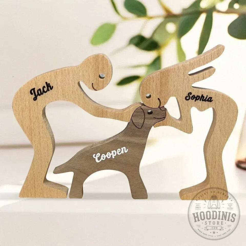 Personalized Wooden Family Sculpture with Pet Dog and Custom Names 22 Personalized Wooden Family Sculpture with Pet Dog and Custom Names