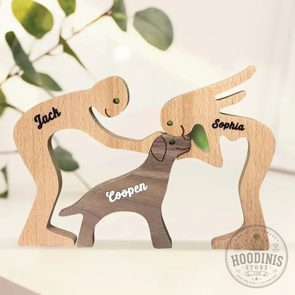 Personalized Wooden Family Sculpture with Pet Dog and Custom Names 23 Personalized Wooden Family Sculpture with Pet Dog and Custom Names
