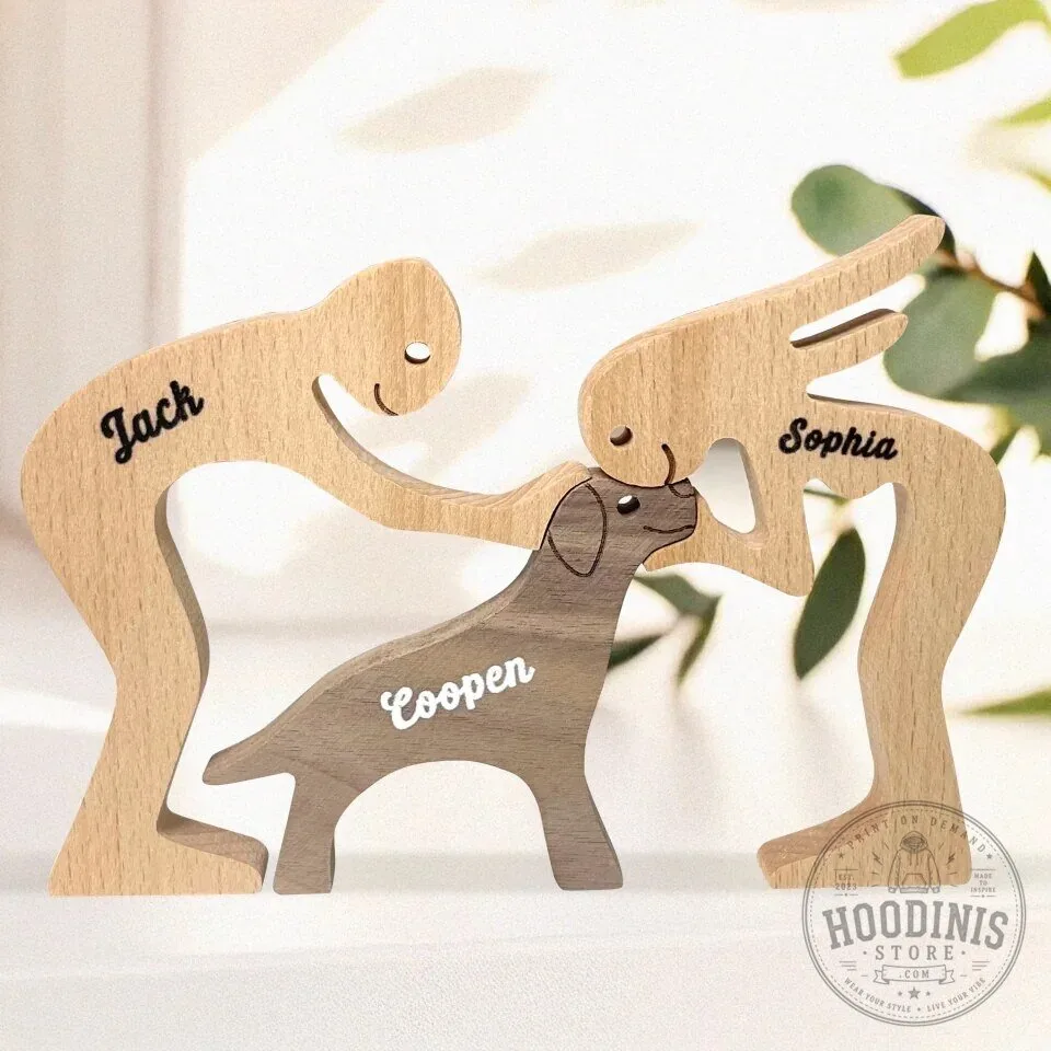Personalized Wooden Family Sculpture with Pet Dog and Custom Names 24 Personalized Wooden Family Sculpture with Pet Dog and Custom Names