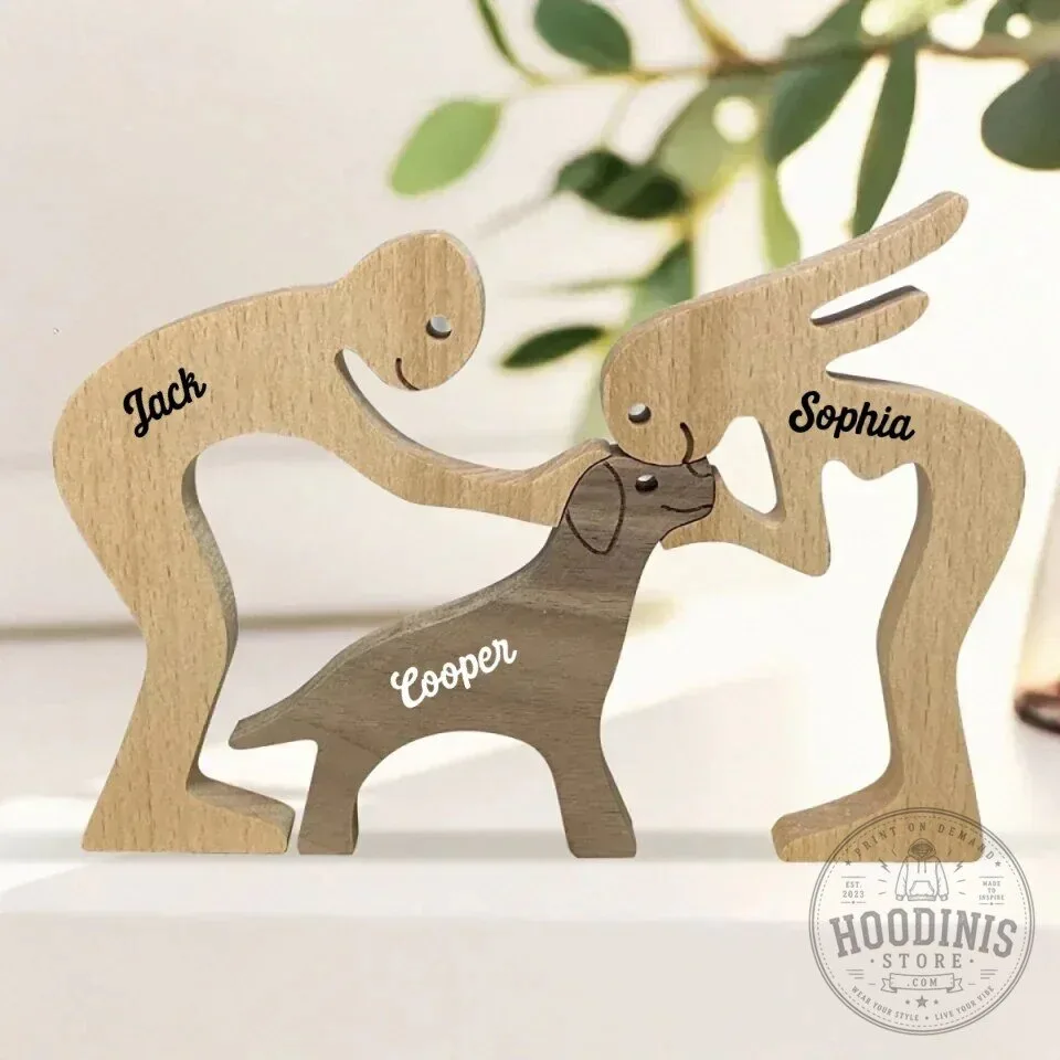Personalized Wooden Family Sculpture with Pet Dog and Custom Names 25 Personalized Wooden Family Sculpture with Pet Dog and Custom Names