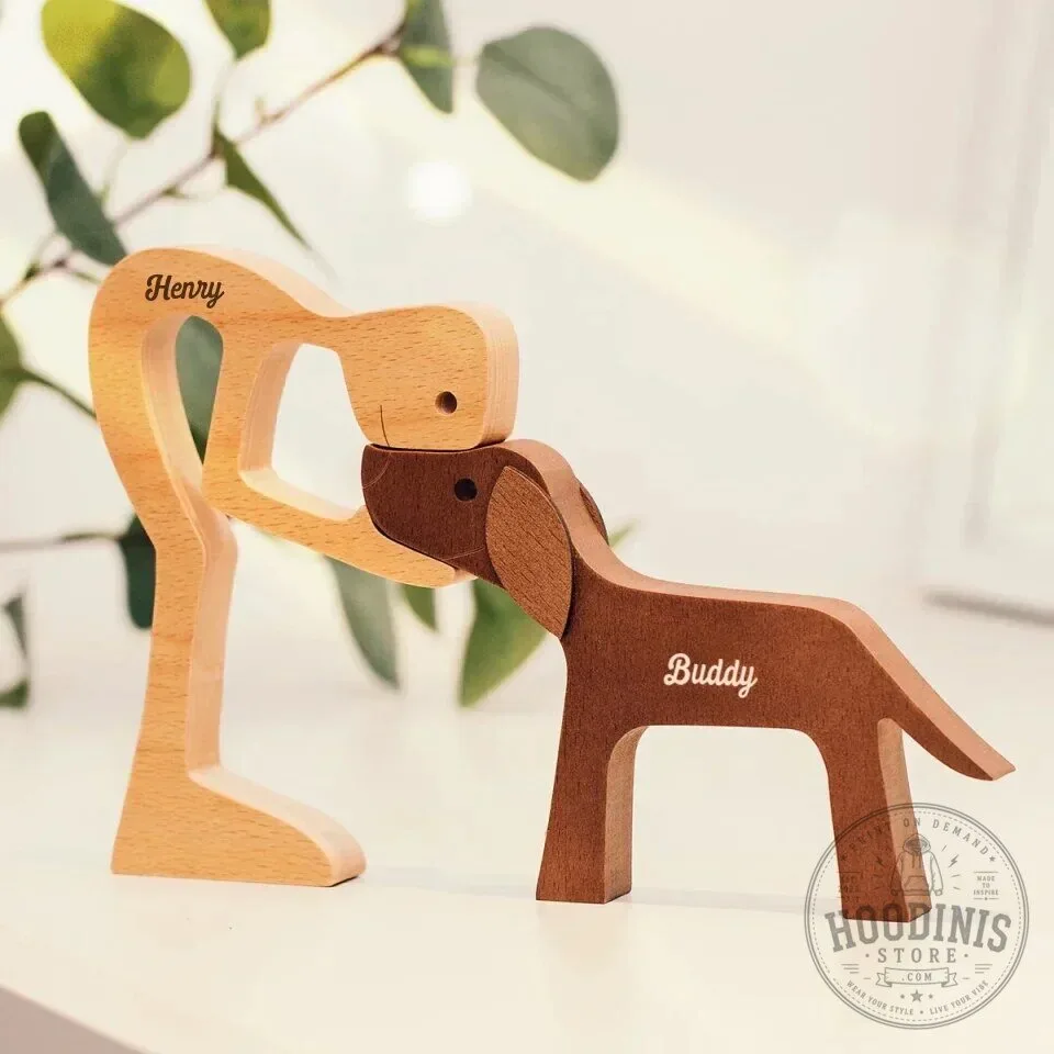 Personalized Wooden Family Sculpture with Pet Dog and Custom Names 26 Personalized Wooden Family Sculpture with Pet Dog and Custom Names